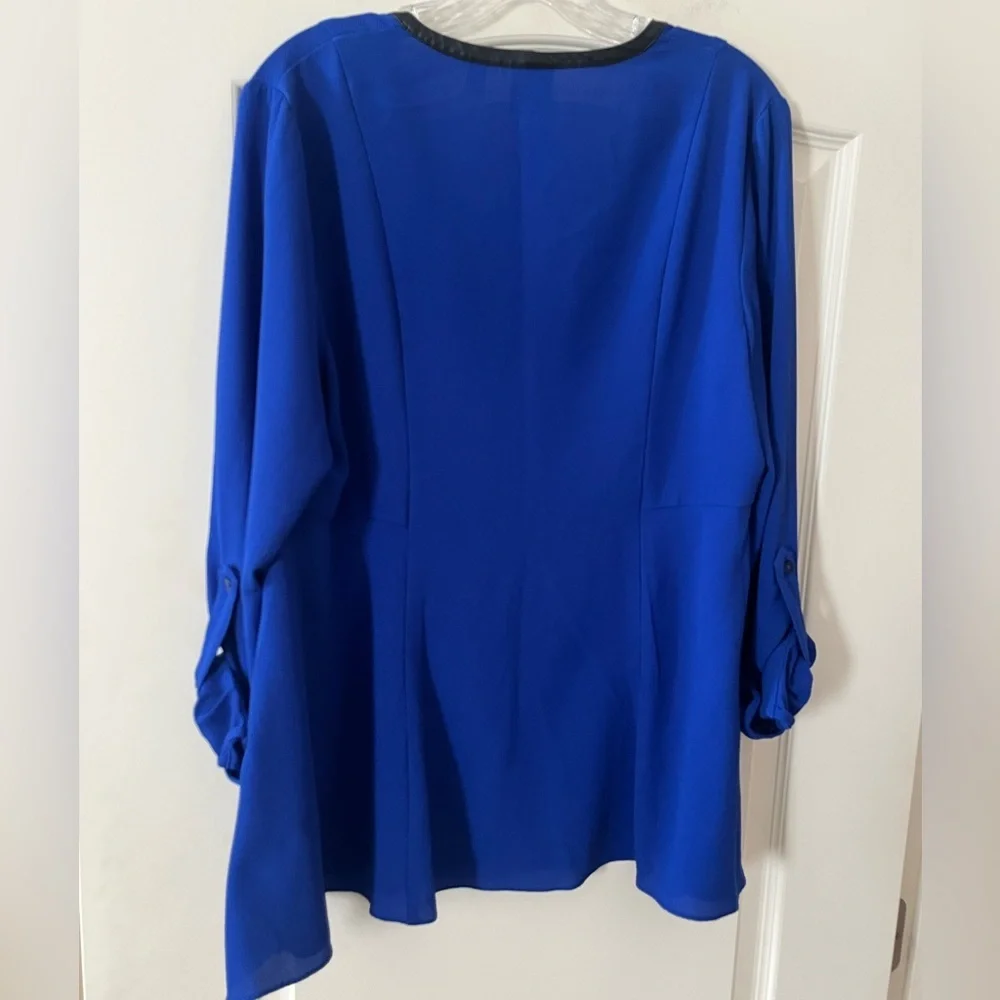 Rafaella Elegant Royal Blue Women's Blouse Roll Up Sleeves Size Large - Picture 5 of 16